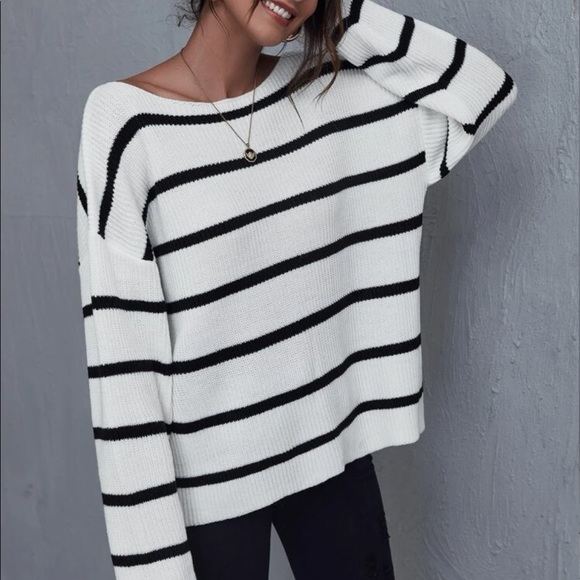 SHEIN Sweaters - Oversized black and white striped sweater size large